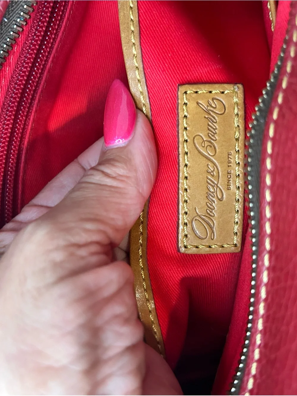 Dooney & Bourke Medium Pocket Satchel Cranberry Gold Hardware Pebbled Leather